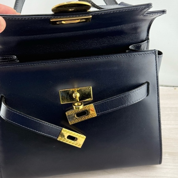 Versace Dark blu and Gold Satchel with Structured Shape and Adjustable Strap - Picture 7 of 10